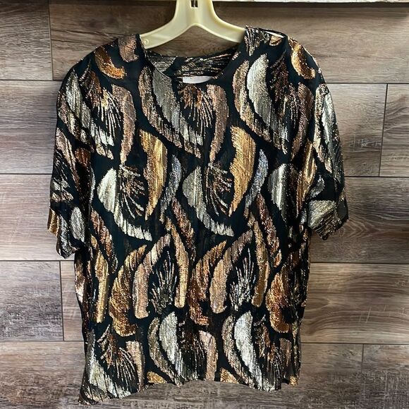 A.C. Sport Ladies Dressy Top Black and Gold Shimmery Design - Picture 1 of 8
